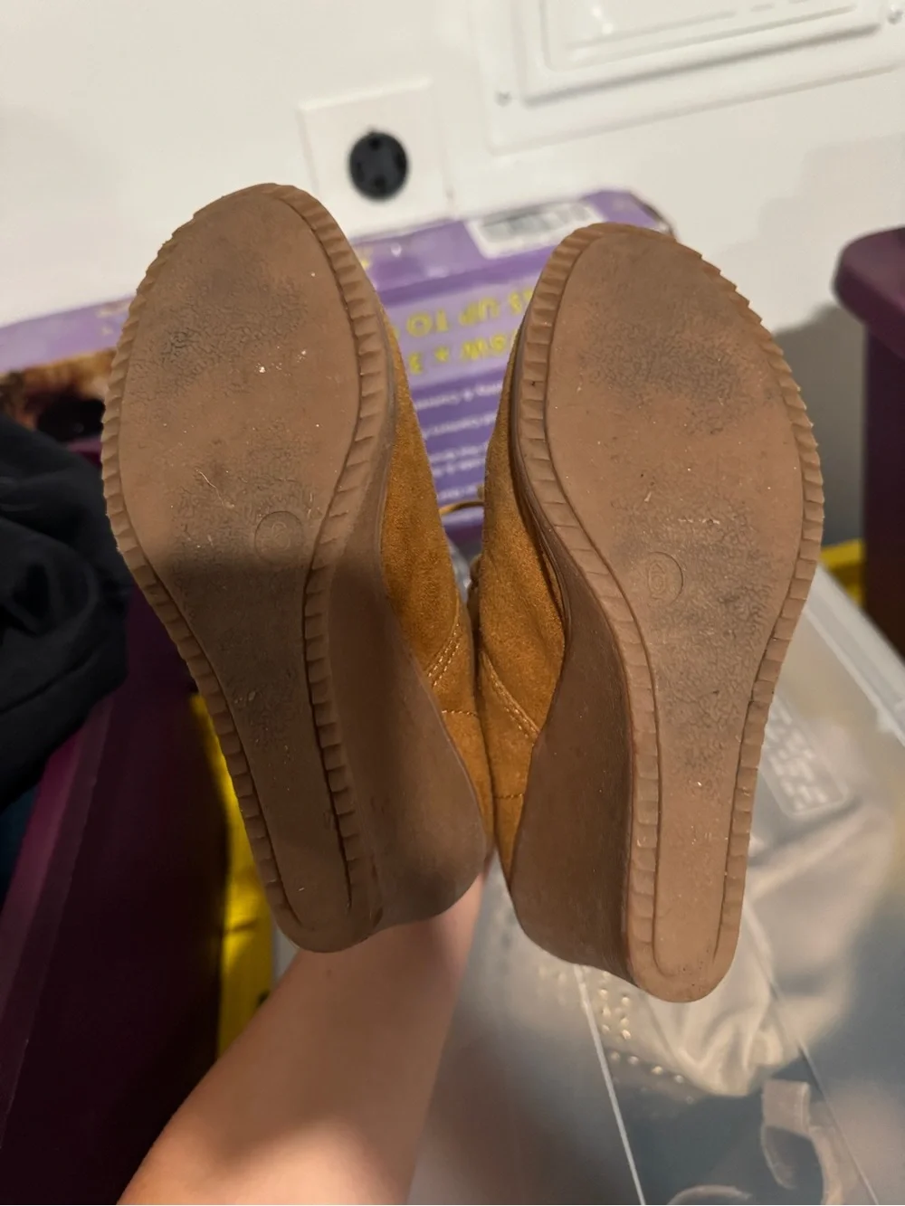 Women's Tan Suede Wedge Booties - Lace-Up Comfort size 6